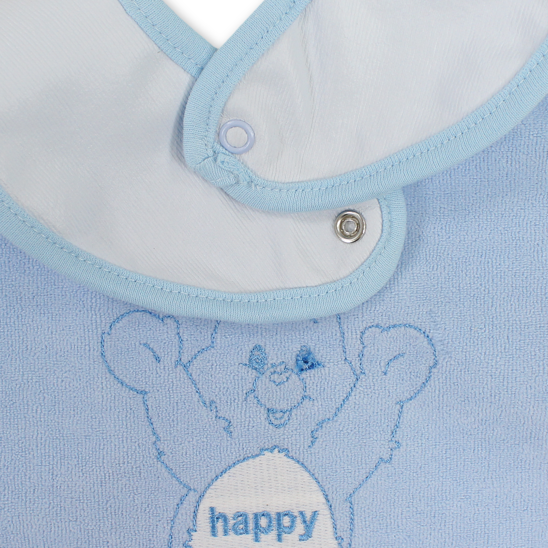 Cotton Bib – Baby Blue with Teddy Bear Embroidery