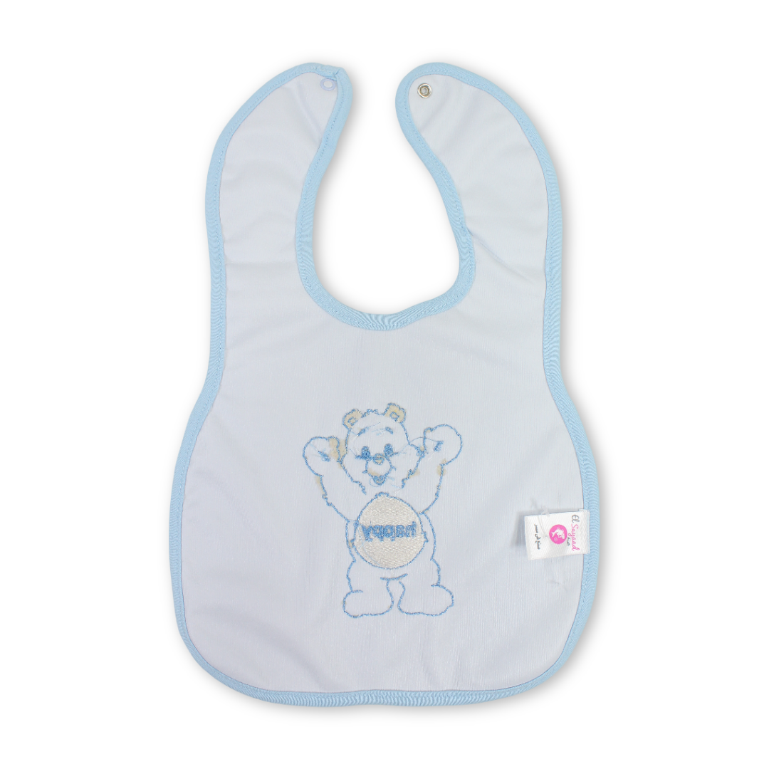 Cotton Bib – Baby Blue with Teddy Bear Embroidery