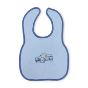 Cotton Bib – Baby Blue with Car Embroidery