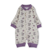Baby Girls Cotton Footless Onesie – Off-White with Teddy Bear Print