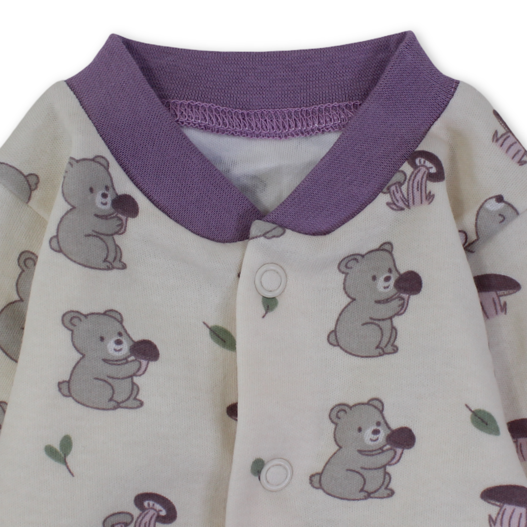 Baby Girls Cotton Footless Onesie – Off-White with Teddy Bear Print