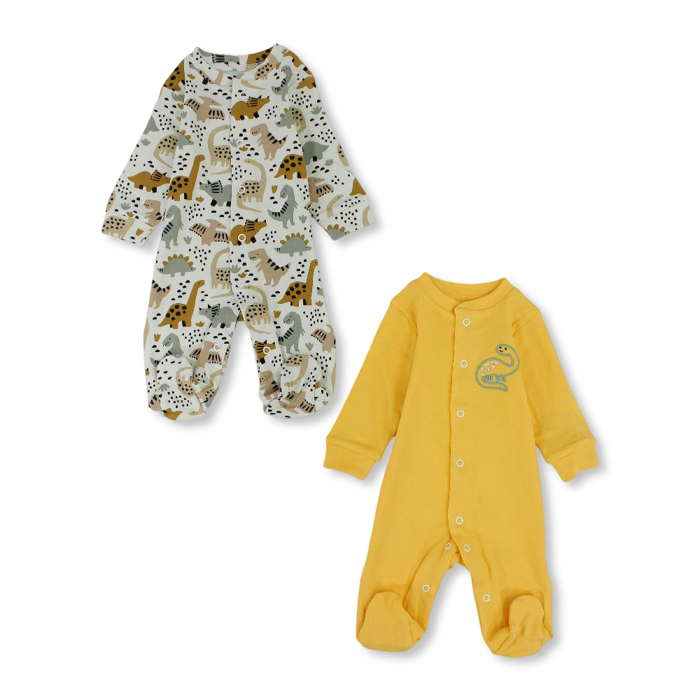 Baby Boys Cotton Baby Footie – Dinosaur Print 2-Pack