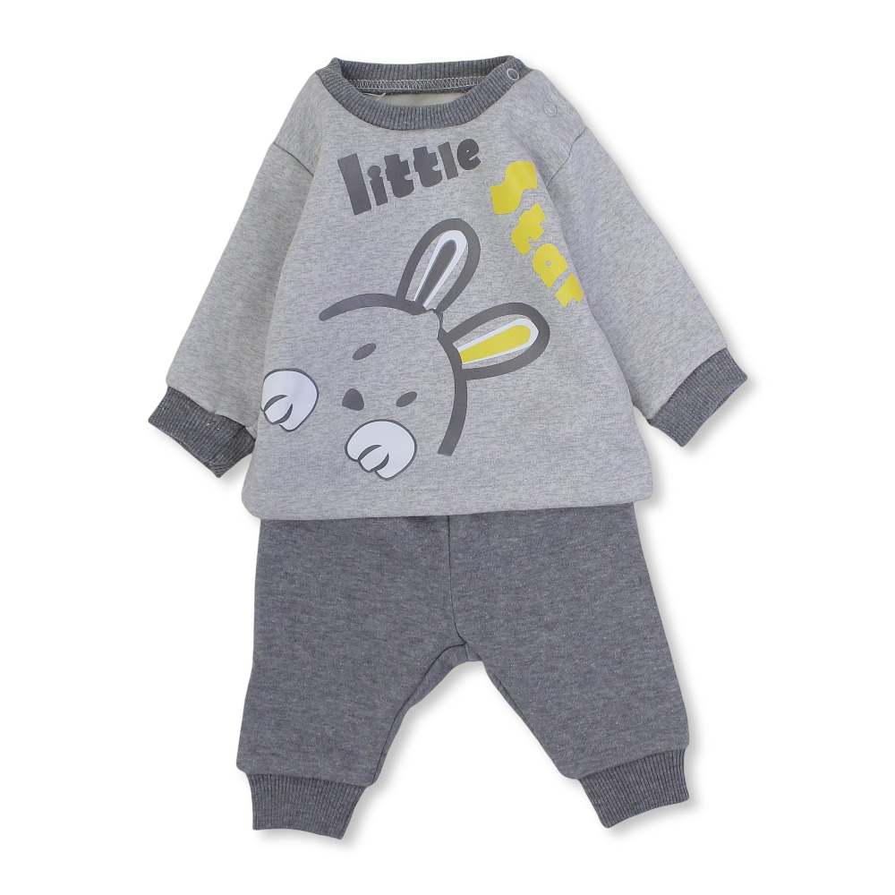 Baby Boys Cotton Pajama Set – Grey with Little Bunny Print