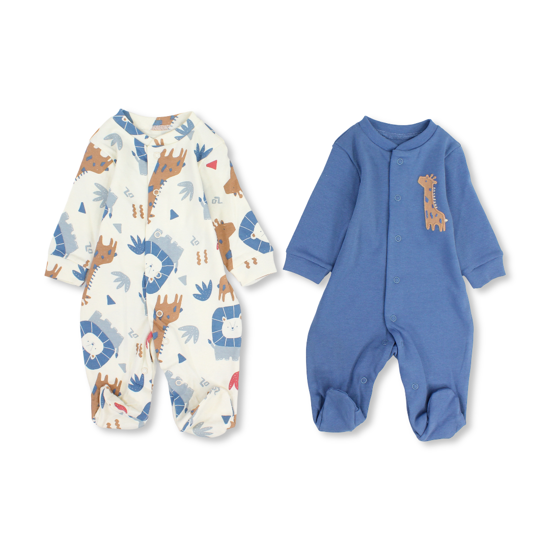 Baby Boys Cotton Baby Footie – Animals Print (2Pcs) - Clothing - Al Sayad