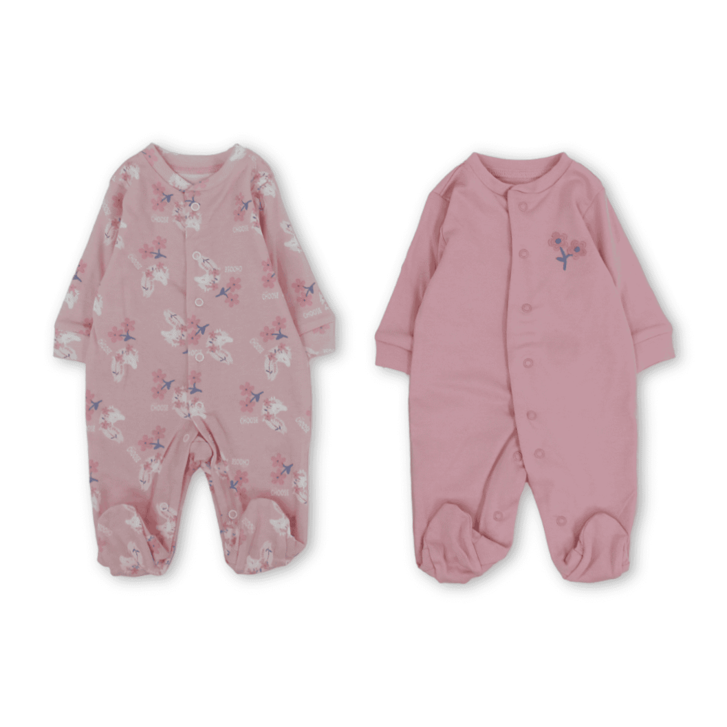 Baby Girls Cotton Baby Footie – Pink with Unicorn Print (Pack of 2) - Clothing - Al Sayad