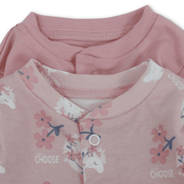 Baby Girls Cotton Baby Footie – Pink with Unicorn Print (Pack of 2)