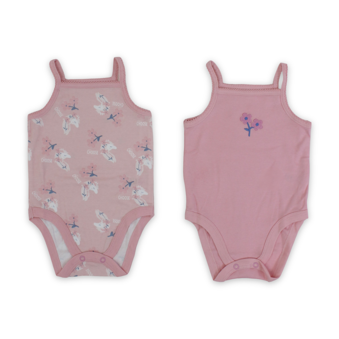 Baby Girls Cotton Sleeveless Bodysuit – Pink with Flowers Print - Clothing - Al Sayad