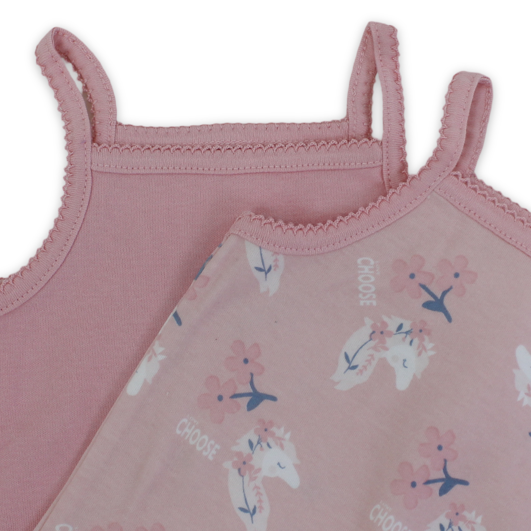 Baby Girls Cotton Sleeveless Bodysuit – Pink with Flowers Print