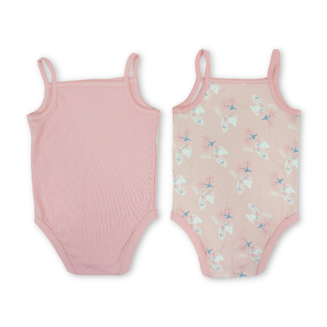 Baby Girls Cotton Sleeveless Bodysuit – Pink with Flowers Print