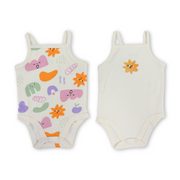 Baby Girls Cotton Sleeveless Bodysuit – Off-White with Sun Print