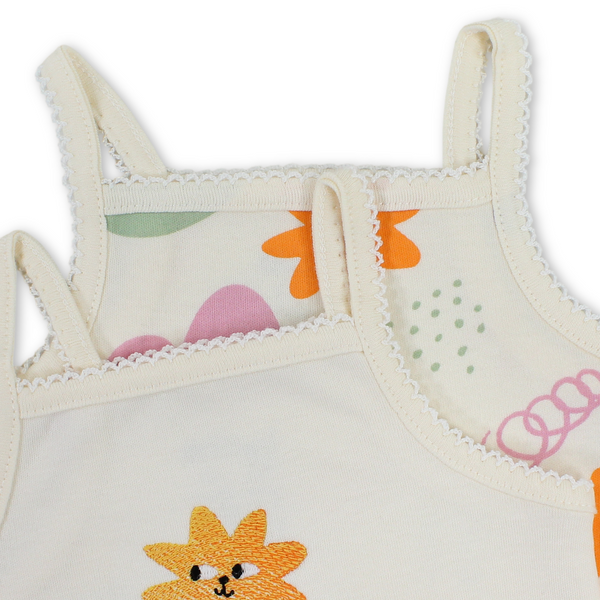 Baby Girls Cotton Sleeveless Bodysuit – Off-White with Sun Print