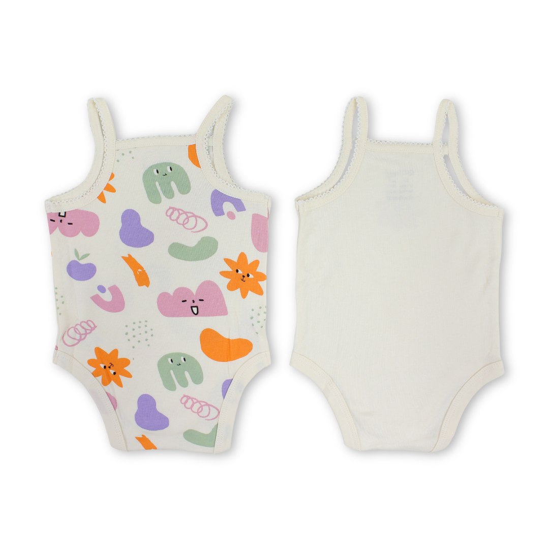 Baby Girls Cotton Sleeveless Bodysuit – Off-White with Sun Print