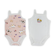 Baby Girls Cotton Sleeveless Bodysuit – Salmon & Off-White with Farm Animals Print