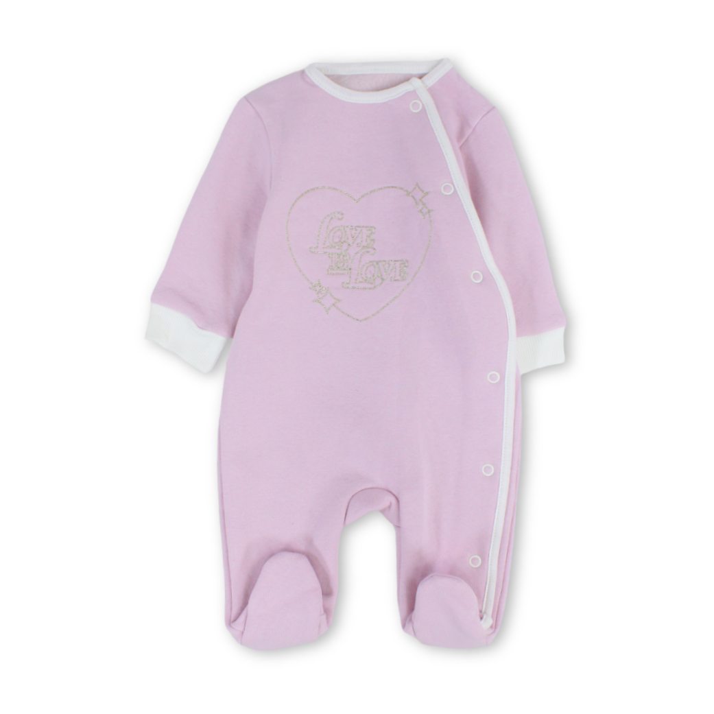 Baby Girls Cotton Baby Footie – Dusty Pink with "Love is Love" Print