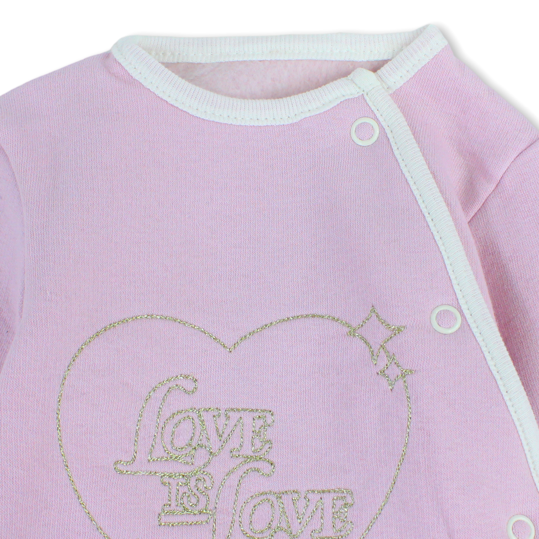Baby Girls Cotton Baby Footie – Dusty Pink with "Love is Love" Print