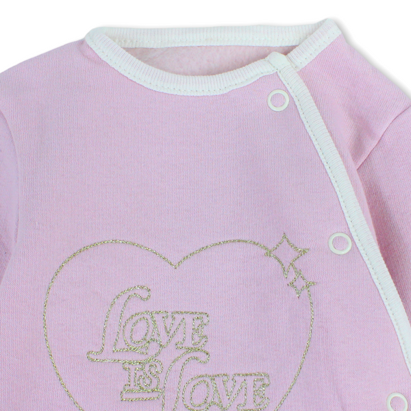 Baby Girls Cotton Baby Footie – Dusty Pink with "Love is Love" Print