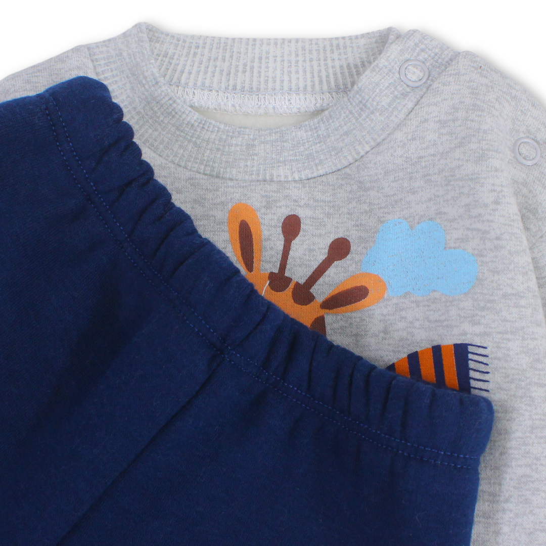 Baby Boys Cotton Pajama – Grey with Giraffe Print