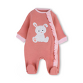 Baby Girls Cotton Baby Footie – Salmon with Rabbit Print