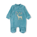 Baby Girls Velvet Baby Footie – Turquoise with Gazelle Embroidery
