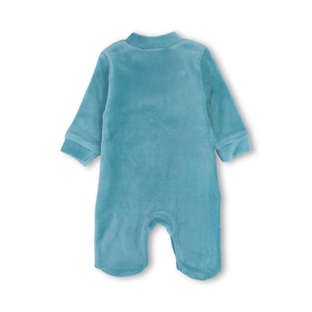 Baby Girls Velvet Baby Footie – Turquoise with Gazelle Embroidery