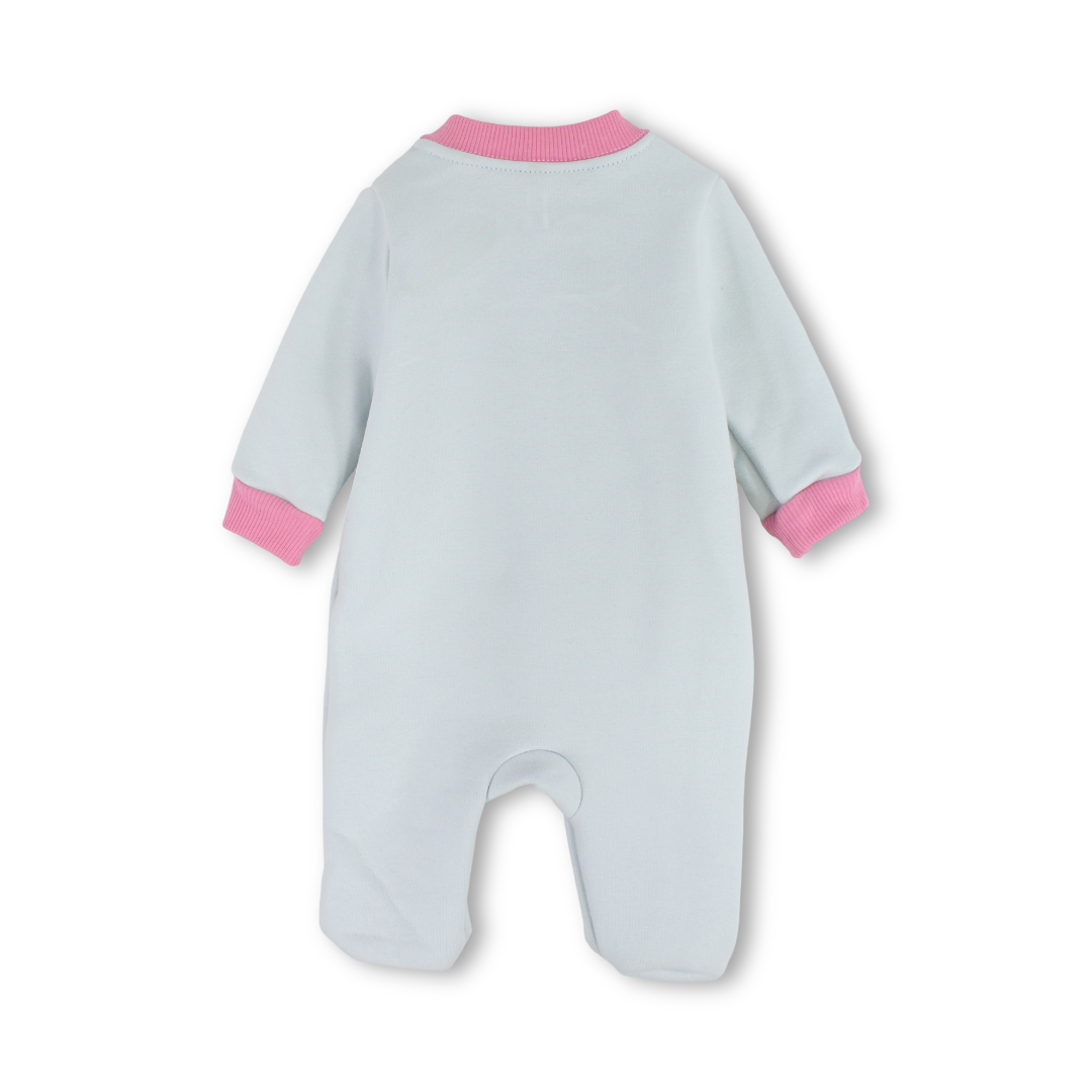 Baby Girls Cotton Baby Footie – Mint & Pink with Rabbit Embroidery