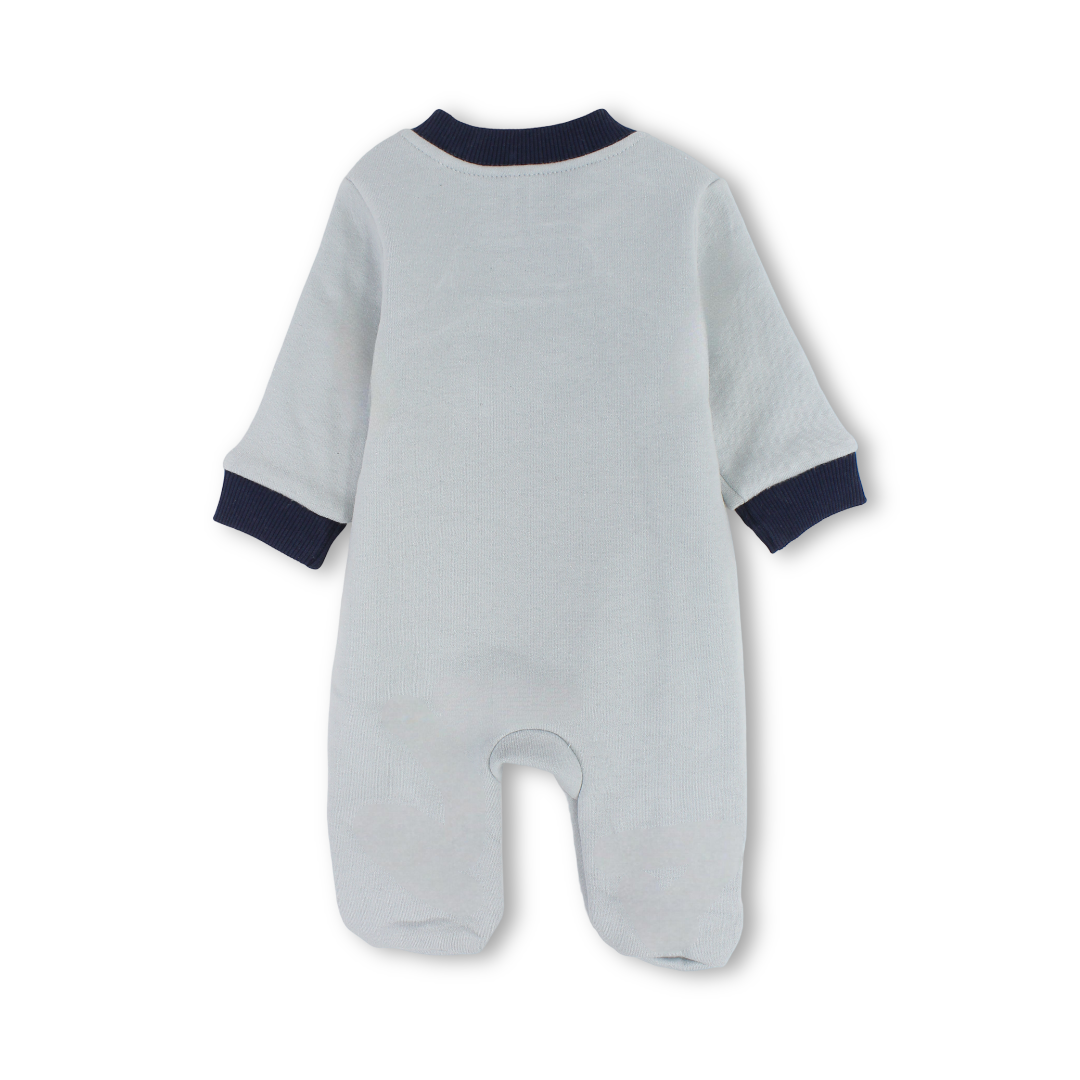 Baby Boys Cotton Baby Footie – Baby Blue with Whale Embroidery