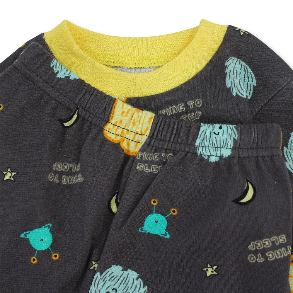 Baby Boys Cotton Pajama – Grey with "Time to Sleep" Design