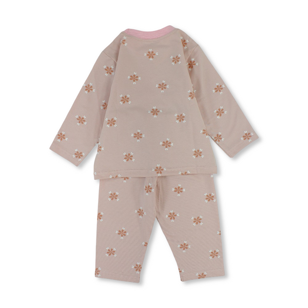 Baby Girls Cotton Pajama – Salmon with Flowers Print