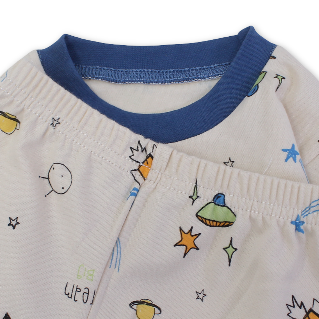 Baby Boys Cotton Pajama  Set – Beige with Space Prints