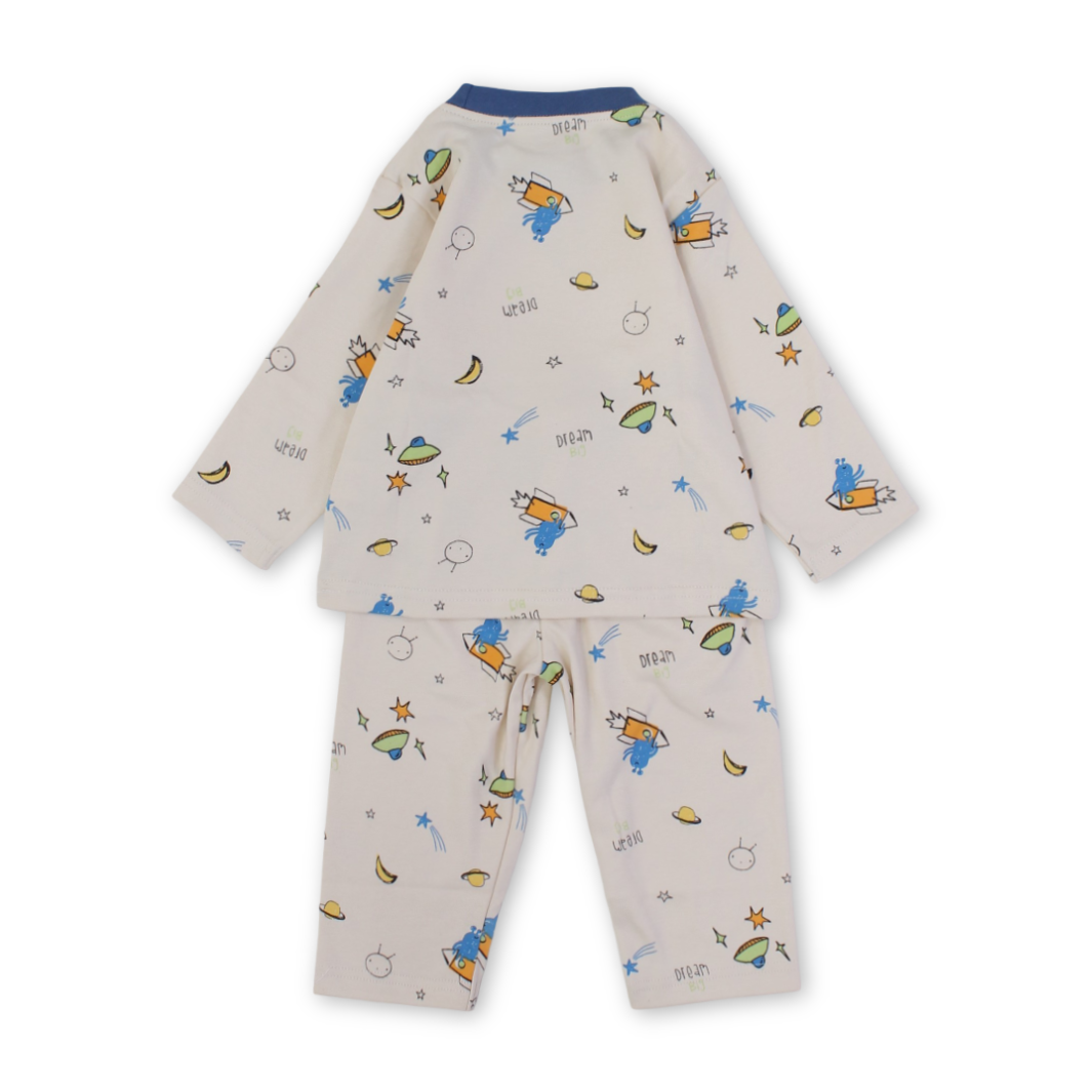 Baby Boys Cotton Pajama  Set – Beige with Space Prints