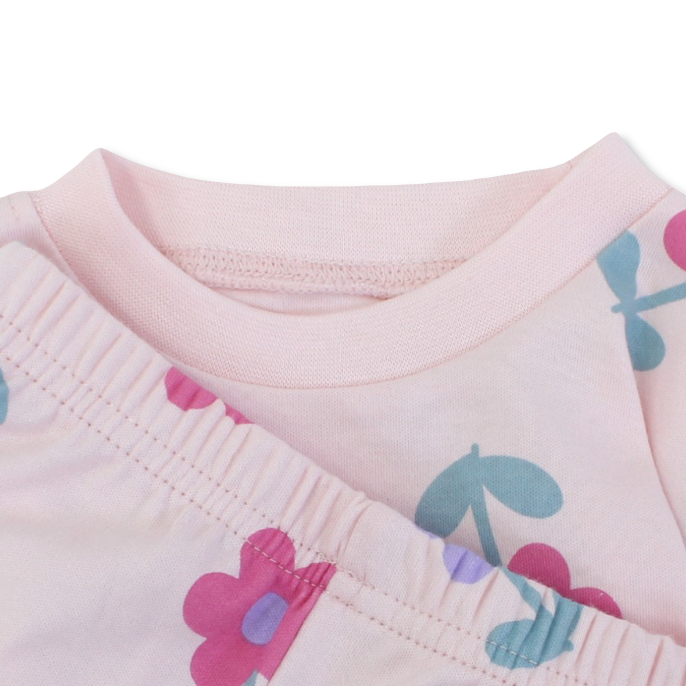 Baby Girls Cotton Pajama Set – Pink with Floral Print