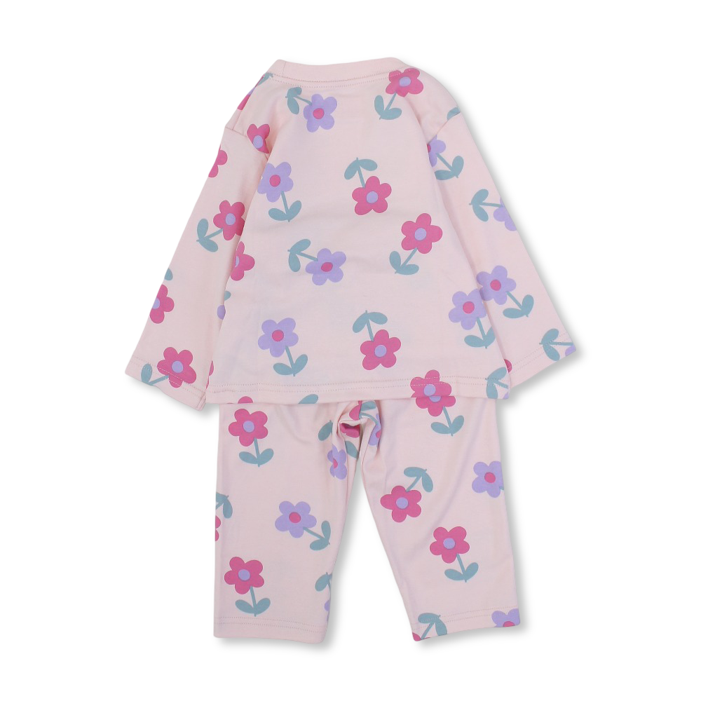 Baby Girls Cotton Pajama Set – Pink with Floral Print