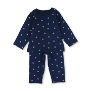 Baby Girls Cotton Pajama Set - Navy with Flowers Print