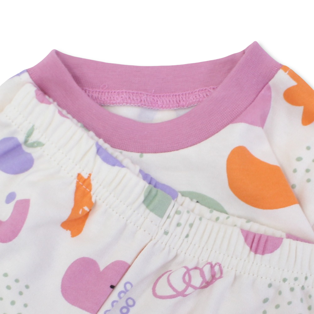Baby Girls Cotton Pajama Set – Off-White & Pink with Cute Shapes Print