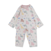Baby Girls Cotton Pajama Set – Off-White & Dustypink with Animals Print