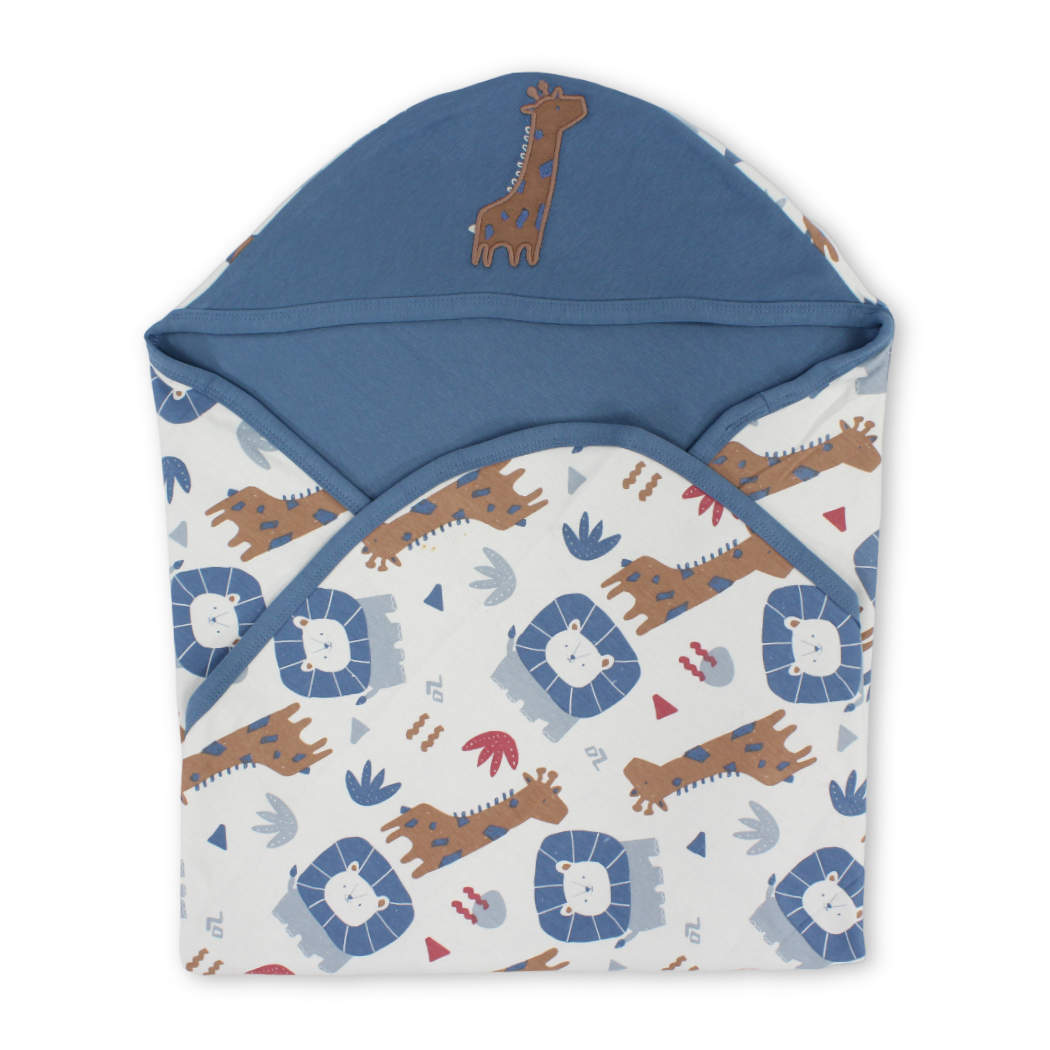 Cotton Baby Blanket – Indigo with Animals Print