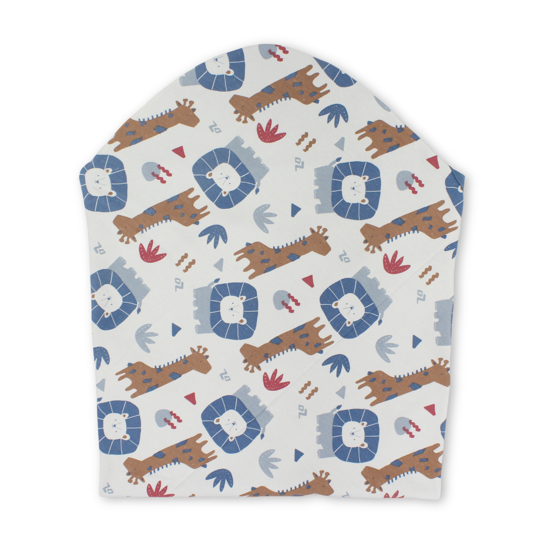 Cotton Baby Blanket – Indigo with Animals Print
