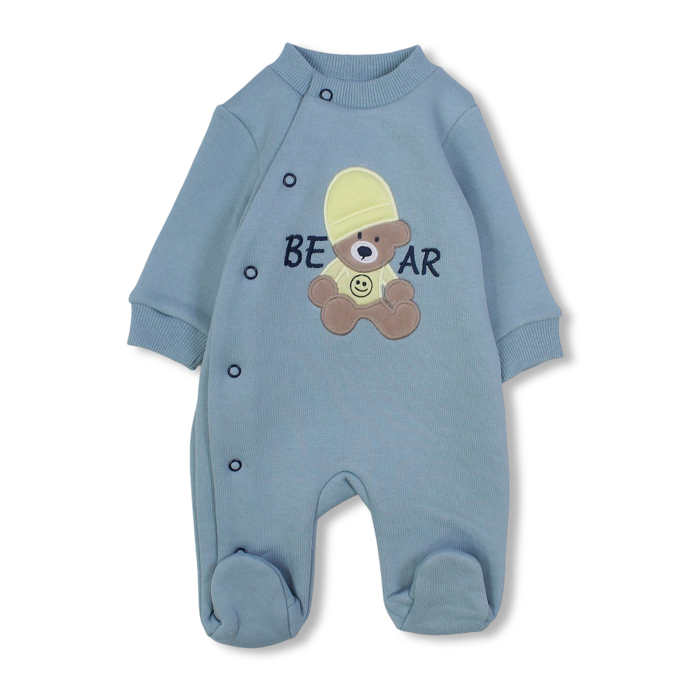Baby Boys Cotton Baby Footie – Mint with Bear Design