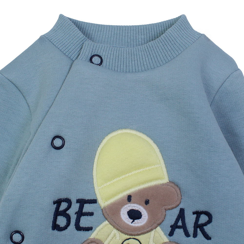 Baby Boys Cotton Baby Footie – Mint with Bear Design