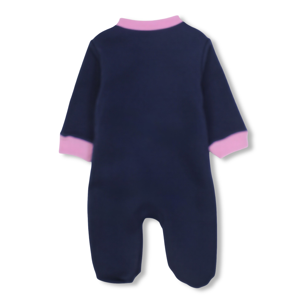 Baby Girls Cotton Baby Footie – Navy with Flowers Design