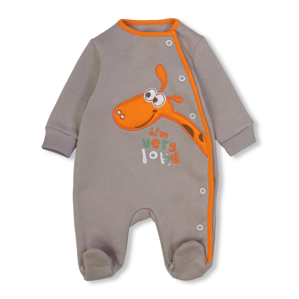 Unisex Baby Cotton Baby Footie – Coffee with Giraffe Design