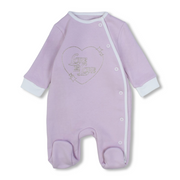 Baby Girls Cotton Baby Footie – Pink with "Love Is Love" Design