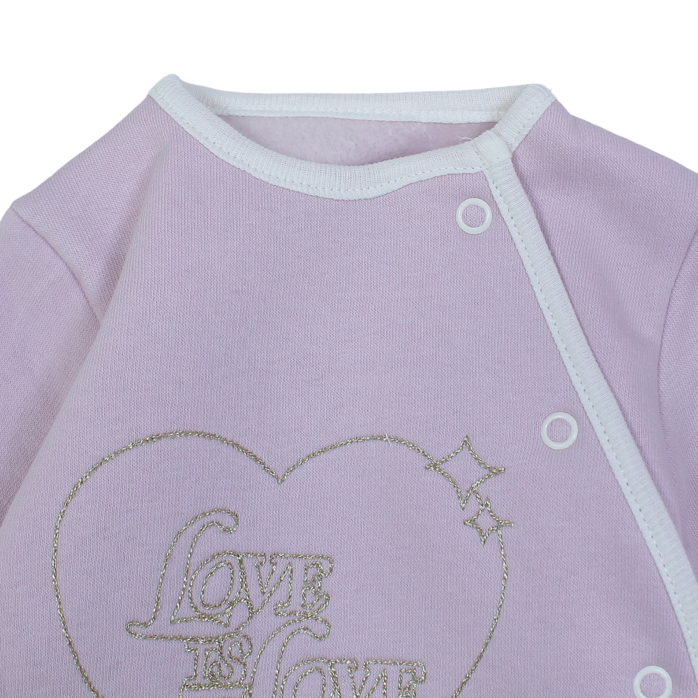 Baby Girls Cotton Baby Footie – Pink with "Love Is Love" Design
