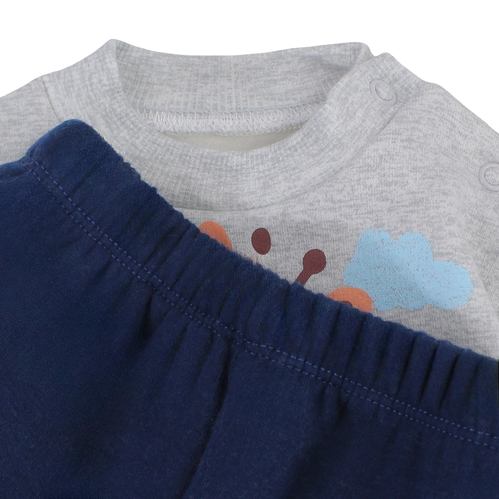 Baby Boys Cotton Pajama Set – Grey with Giraffe & Airplane Design