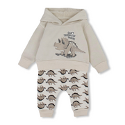 Baby Boys Cotton Hooded Pajama Set – Beige with Dinosaur Design