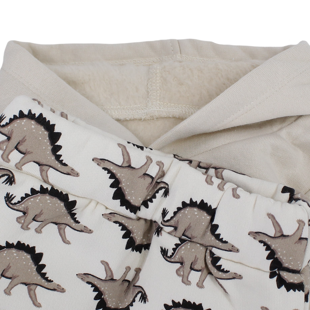 Baby Boys Cotton Hooded Pajama Set – Beige with Dinosaur Design