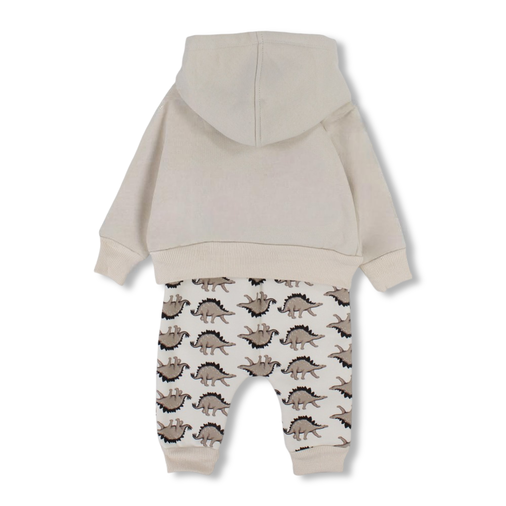 Baby Boys Cotton Hooded Pajama Set – Beige with Dinosaur Design