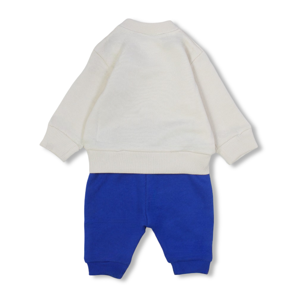 Baby Boys Cotton Pajama Set – Beige/Blue with Little Champ Design