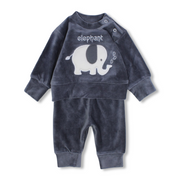 Baby Boys Velvet Pajama Set – Grey with Elephant Design