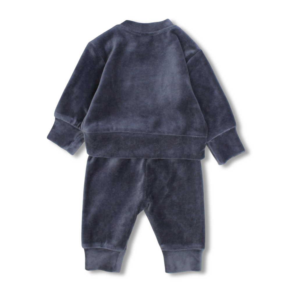 Baby Boys Velvet Pajama Set – Grey with Elephant Design
